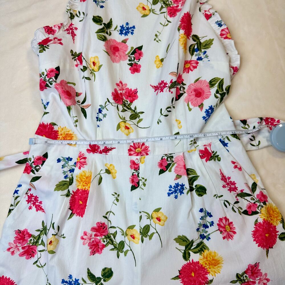 Gal Meets Glam Beverly Ruffle Floral Cotton Wide Leg Cropped Jumpsuit White 4 - Picture 8 of 16
